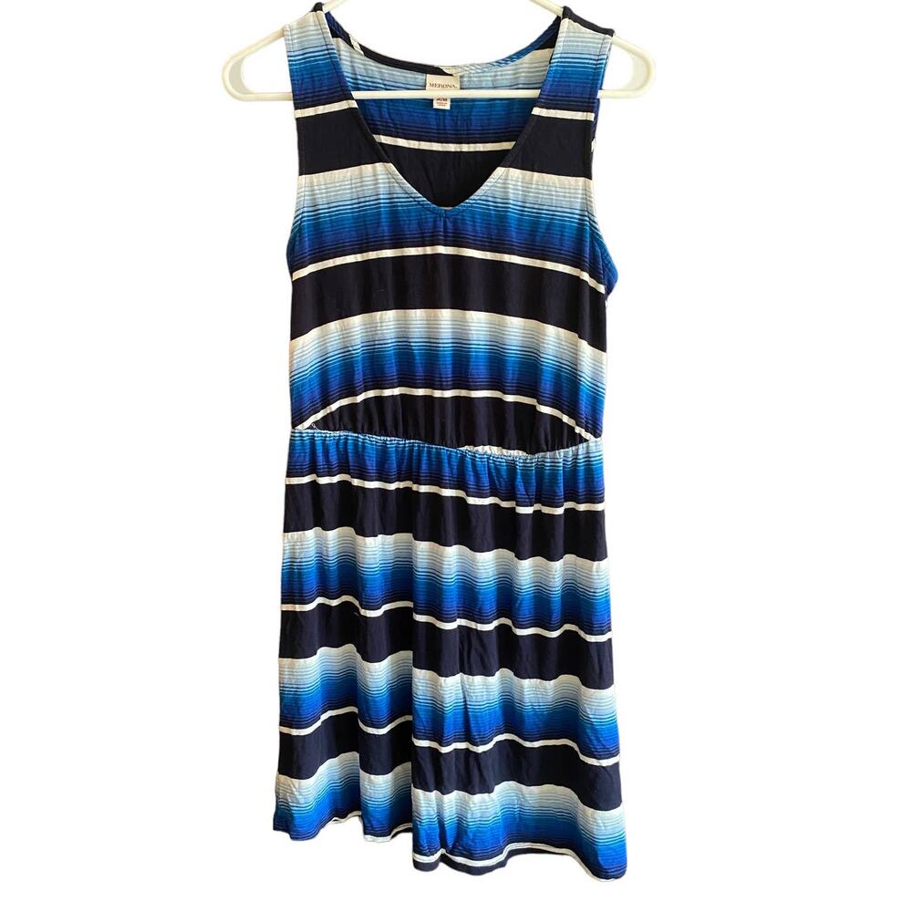 Merona Womens Medium Dress Sleeveless Blue Stripe Rayon Spandex - Picture 2 of 9